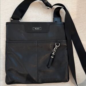 Tumi Black Leather Messenger Bag
